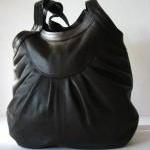 Brown Leather Pleated Tote