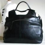 Large Leather Weekend Laptop Handbag, Black