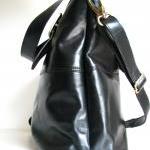 Leather Handbag Buckle Tote, Black