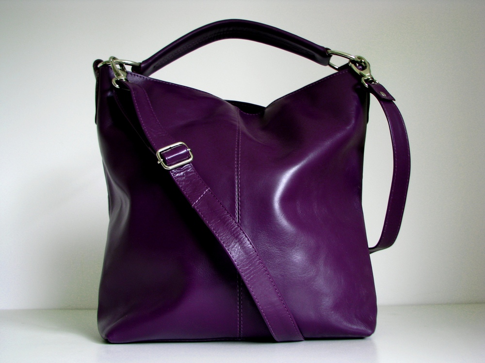 Leather Handbag Purple Messenger Bag Tote on Luulla