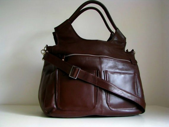 Brown Leather Weekend Travel Laptop Bag