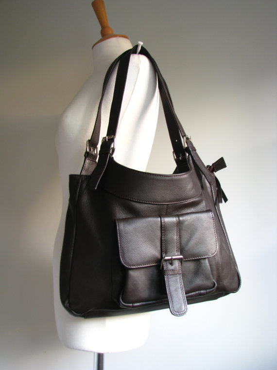 Brown Leather Pocket Shoulder Bag on Luulla