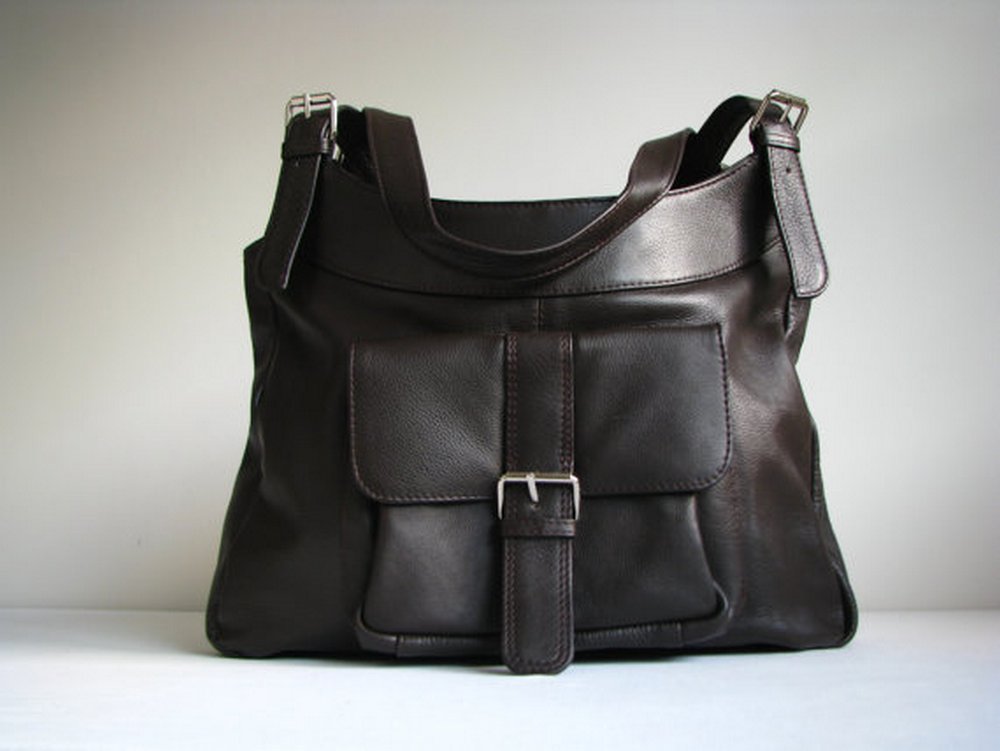 Brown Leather Pocket Shoulder Bag on Luulla