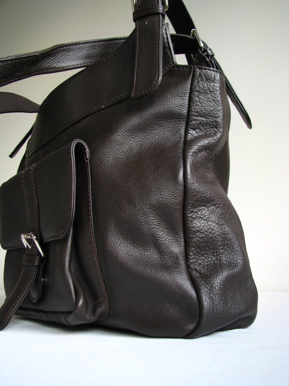 Brown Leather Pocket Shoulder Bag on Luulla