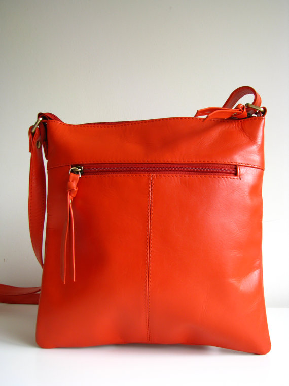 Leather Handbag Pocket Messenger Bag Orange on Luulla